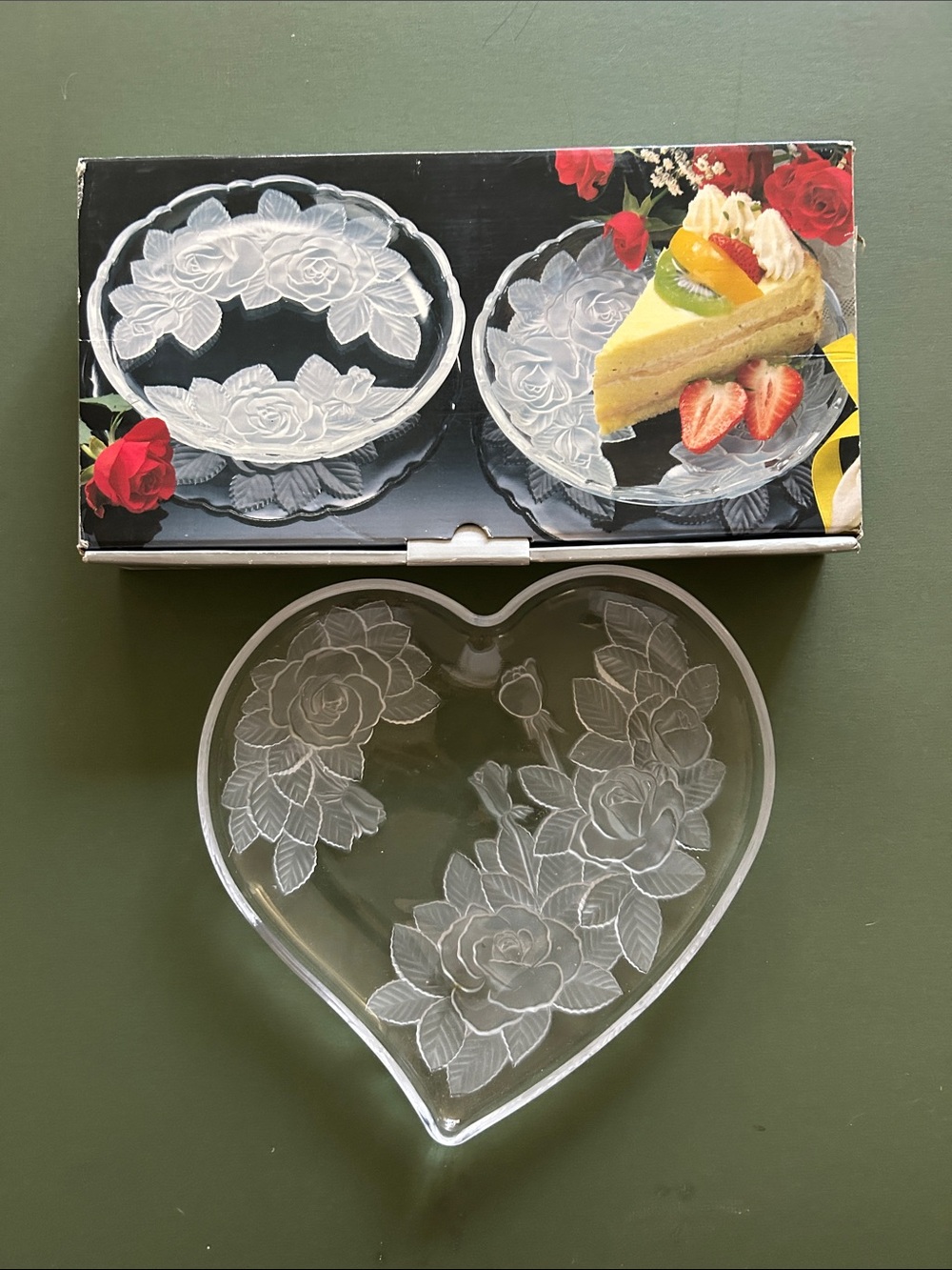 Studio Nova Etched Cake Plates & Heart-Shaped Etched Glass Serving Dish